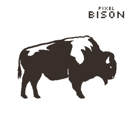 Vector pixel art bison on a white background. Silhouette retro style.のイラスト素材