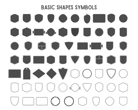 Set of vintage frames, shapes and forms, labels, insignias with lines. Use  travel, camping or other emblems. Vector  sillhouette, lineart designのイラスト素材