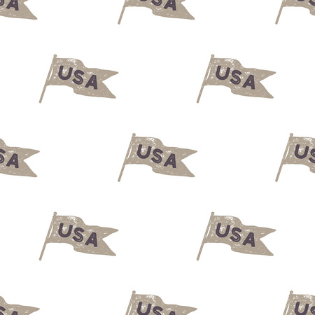 Hand drawn vintage pennant flags seamless. Retro roughen style pattern. USA sign. Easy to change color. Stock vector illustration isolated on white.のイラスト素材
