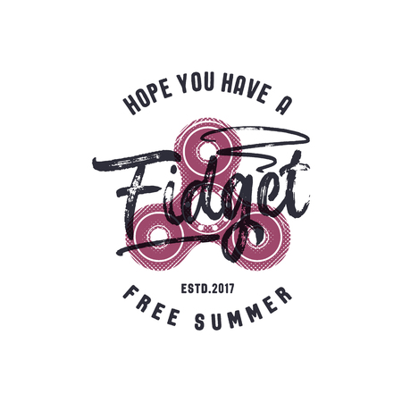Hand Spinner emblem with funny sign - hope you have a fidget free summer. Graphic tee design. T shirt print. Stock Vector illustration on white backgroundのイラスト素材