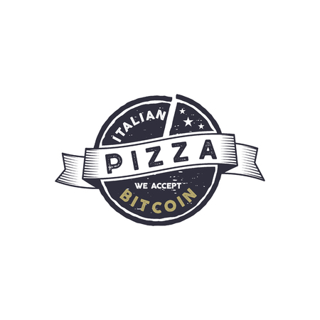 Italian Pizza for Bitcoin emblem design illustration.のイラスト素材