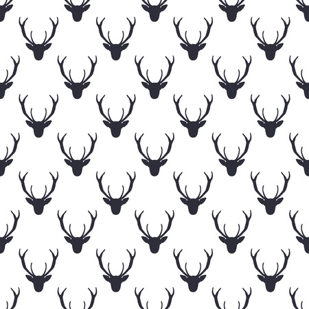 Deer head pattern. Wild animal symbols seamless background. Deers icon. Retro wallpaper. Stock vector illustration isolated on white. Monochrome designのイラスト素材