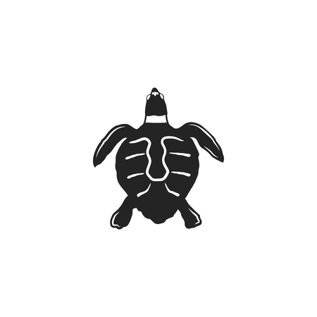 turtle silhouette shape. Wild animal black icon. Stock vector illustration. Vintage hand drawn style. Retro desgignのイラスト素材