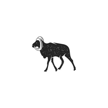 Wild goat silhouette shape. Vintage hand drawn wild animal icon, symbol isolated on white background.のイラスト素材