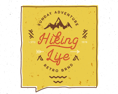Hiking Life Inspiring Creative Motivation Quote. Vector Typography Banner Design Concept. Vintage hand drawn inspiration poster. Stock vector isolated on white backgroundのイラスト素材