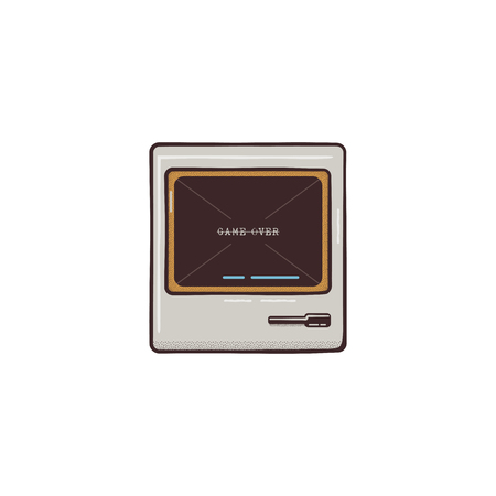 Old PC flat icon design. Cute retro colors. Classic computer isolated on white background. Stock...