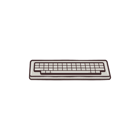 Vintage hand drawn keyboard concept. Mixed flat and retro design. Personal computer equipment.のイラスト素材