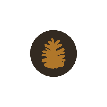Pine cone patch. Simple nature shape. Retro distressed design. Stock vector isolated on white backgroundの写真素材