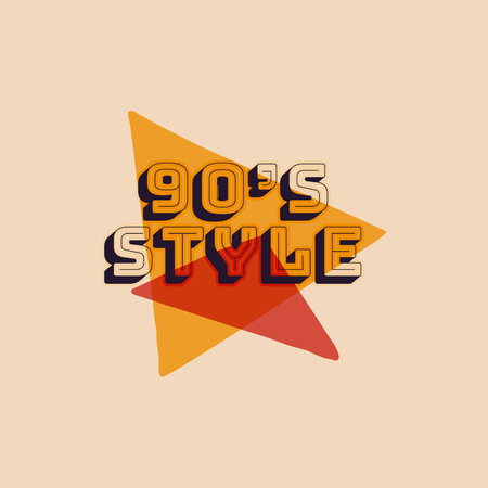 90s style label, retro triangle poster. Vintage hand drawn Nineties t shirt print design. Stock Vector illustration isolated on dark backgroundのイラスト素材