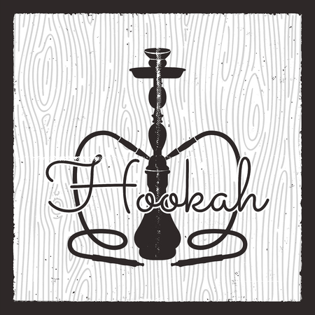 Hookah relax label, badge. Vintage shisha . Lounge cafe emblem. Arabian bar or house, shop. Stock vector illustration isolated. Monochrome design.のイラスト素材