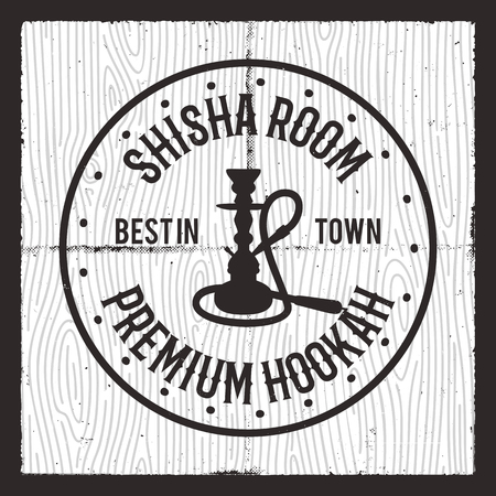 Hookah card design layout. Shisha silhouette . Relax label, badge. Vintage poster. Lounge cafe emblem. Arabian bar or house, shop. Stock vector illustration isolated. Monochrome design.のイラスト素材