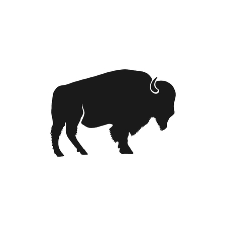 Buffalo icon silhouette. Retro letterpress effect. Bison black symbol pictogram isolated. Use for steak house logo, national park infographics, grill logotype. Stock Vector designのイラスト素材