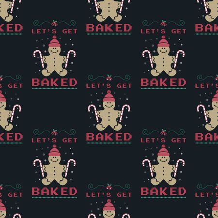 Funny Christmas seamless pattern, graphic print for ugly sweater xmas party, decoration with...