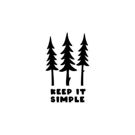Vintage keep it simple designs. Outdoor adventure line art scene, hiking landscape. Forest label, Silhouette concept. Stock vector badgesのイラスト素材