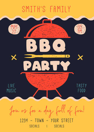 Cute Barbecue party flyer. BBQ poster template design. Summer barbeque editable card. Stock vector illustrationのイラスト素材