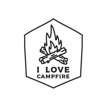 Camping adventure emblem illustration design. Outdoor logo with bonfire and text - Campfire. Unusual linear style patch. Stock labelの写真素材