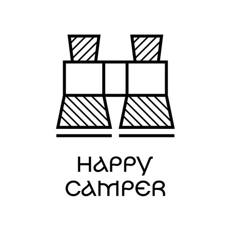 Linear logo of binoculars and Happy Camper inscriptionのイラスト素材