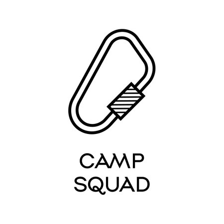Vector icon of carabiner and Camp Squad text on white backgroundのイラスト素材