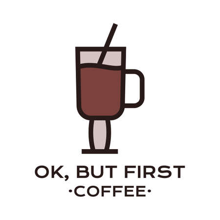 Vector illustration of coffee in glass and text against white backgroundのイラスト素材