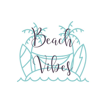Linear logo with Beach Vibes text and seashore imageのイラスト素材