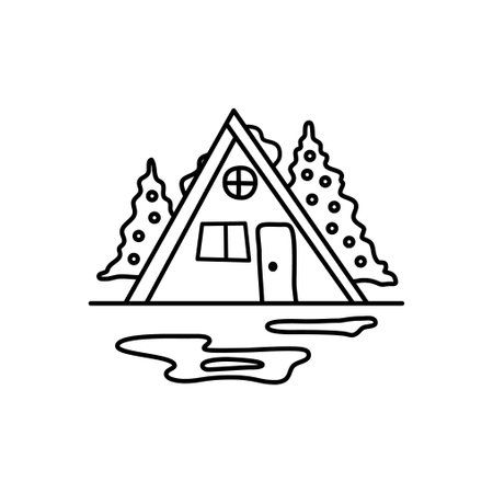 Christmas line icon from the Christmas camping series. Happy Holidays symbol and elements. Stock winter vector. Forest cabin landscapeのイラスト素材