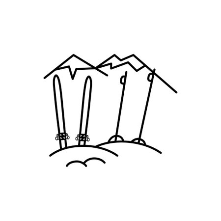 Christmas line icon from the Christmas camping series. Happy Holidays symbol and elements. Stock winter vector. Ski mountainsのイラスト素材