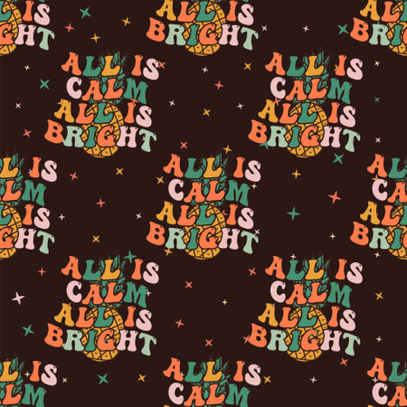 Retro Groovy Christmas seamless pattern with . Cute Holidays background. Wrapping design. Stock vectorのイラスト素材