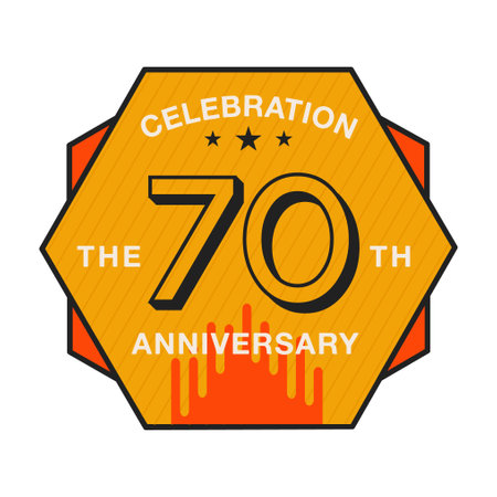 Celebration 70 years Anniversary Logo Template. Wedding badge in flat modern style. Birthday anniversary label. Stock vector designのイラスト素材