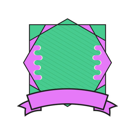 Blank Badge Shape Template in flat modern liquid style. Good for Anniversary Logo Templates. Wedding and birthday labels. Pink and green colors. Stock vector designのイラスト素材