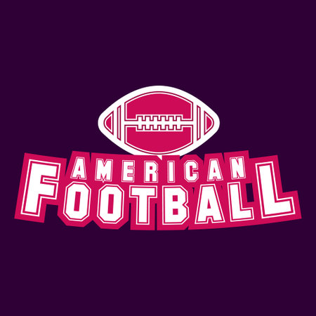 American football logo template with ball. Rugby badge graphics isolated on dark background. Sports typography label design. Stock vector illustrationのイラスト素材