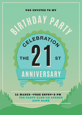 21 years Anniversary Party Flyer Template. Wedding Invitation card in flat modern style. Birthday anniversary poster brochure. Stock vector designのイラスト素材
