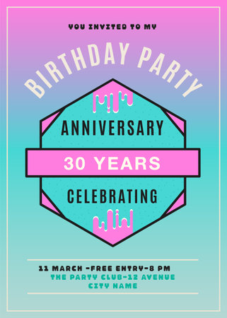 30 years Anniversary Party Flyer Template. Wedding Invitation card in flat modern style. Birthday anniversary poster brochure. Stock vector designのイラスト素材