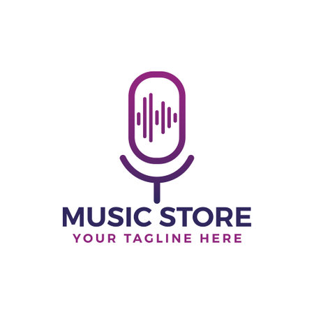 Music Vector Logo Template. Music Store Emblem in colorful gradient style. Branding identity for musical business company. Stock vector label designのイラスト素材