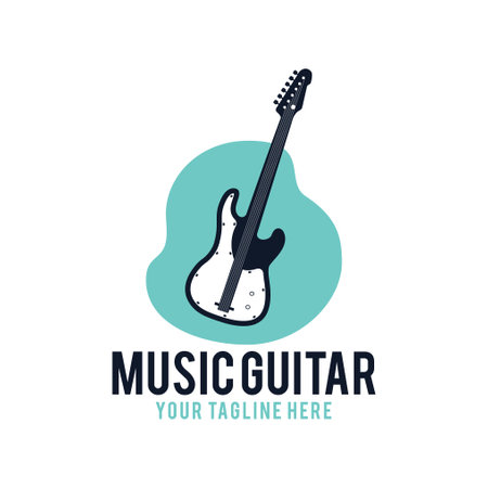 Music Guitar Vector Logo Template. Music Store Emblem in colorful gradient style. Branding identity for musical business company. Stock vector label designのイラスト素材