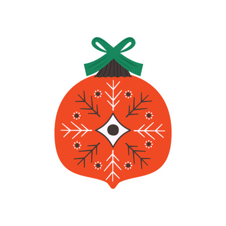 Christmas tree toy. Happy new year decorations in retro colors flat style with ribbon. Christmas sticker - holiday symbol icon. Vector illustrationのイラスト素材