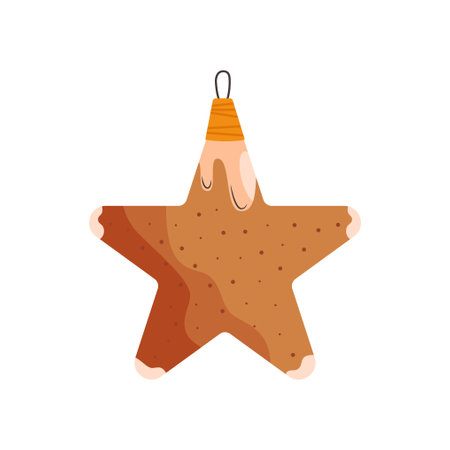 Christmas tree toy in star form. Happy new year decorations in retro colors flat style. Christmas sticker - holiday symbol icon. Vector illustrationのイラスト素材
