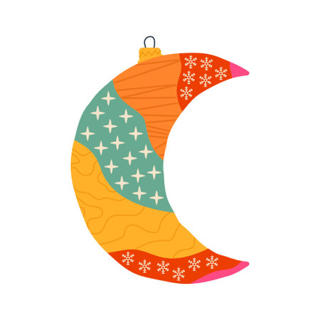 Christmas tree toy. Happy new year decoration in retro colors flat style with stars . Christmas sticker - holiday symbol icon. Vector illustrationのイラスト素材