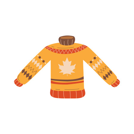Autumn hand drawn clipart. Fall season cozy symbol. Autumn seasonal element - retro sweatshirt. Harvest colorful illustration. Thanksgiving flat icon. Stock vector designのイラスト素材