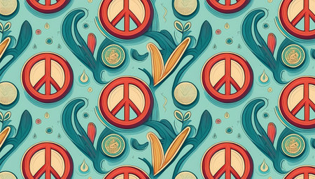 Peace and Joy pattern background - A seamless pattern of retro peace signs. Graphic art illustration.の写真素材