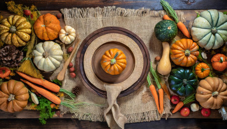 Minimalist Autumn mockup - Thanksgiving top-down view background featuring a country farmer style...