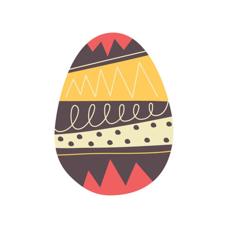 Easter egg design. Easter holiday egg hunt in yellow and brown flat style. Art deco decoration. Stock vector illustration clipart.のイラスト素材
