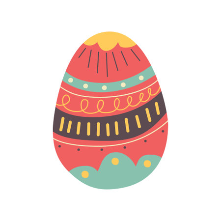 Easter egg design. Easter holiday egg hunt in colorful flat style with ornaments. Art deco decoration. Stock vector illustration clipart.のイラスト素材