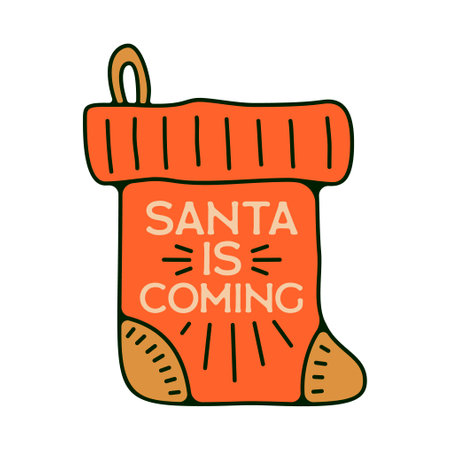 Christmas Santa sock Label, Sticker, Stamp and Badge Design Elements in retro style. New Year...