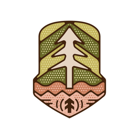 Unique Outdoor adventure badge. Camping adventure label in retro style. Mountain logo graphics for t-shirt. Stock artwork.の写真素材