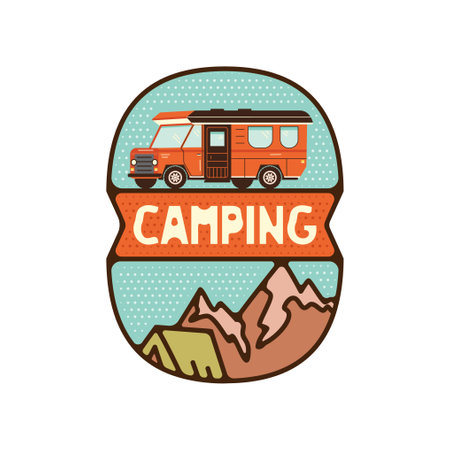 Outdoor adventure badge. Camping adventure label in retro style. Mountain logo graphics for t-shirt.の写真素材