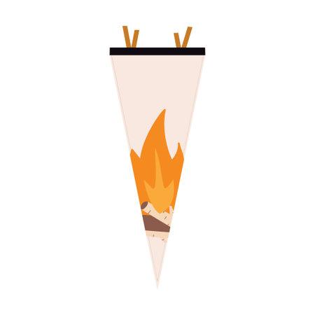 Camping adventure pennant flag design. Outdoor hiking graphics with campfire. Stock illustration.の写真素材