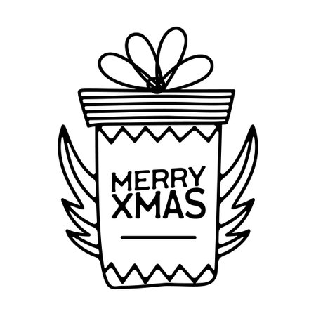 Merry Christmas silhouette badge element. Winter line art label design. Christmas linear print for t-shirt, cards, stickers. Stock Christmas silhouette artwork.の写真素材