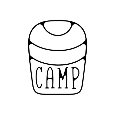 Camping silhouette badge design. Adventure graphics. Outdoor nature label monochrome. Stock hiking artwork.の写真素材