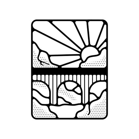 Camping silhouette badge design. Adventure logo graphics. Outdoor nature label monochrome. Stock hiking artwork.の写真素材