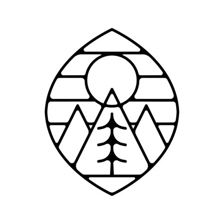 Camping silhouette badge design. Adventure logo graphics. Outdoor nature label monochrome. Stock hiking artwork.の写真素材